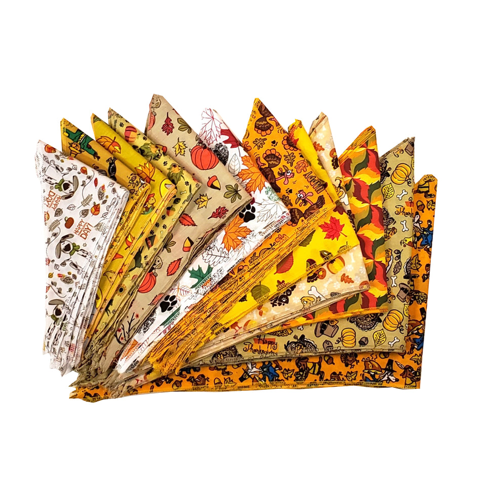 60 Assorted FALL / THANKSGIVING Tieback Dog Grooming Bandanas / Groomers Bulk Package PKS11