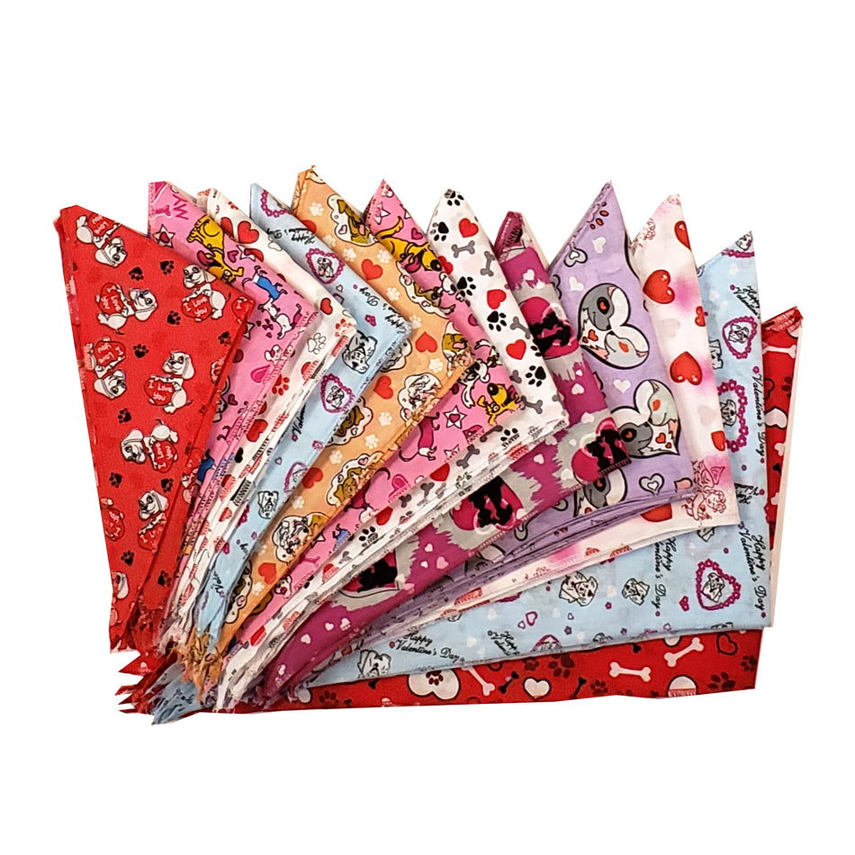 60 Assorted VALENTINE'S DAY Tieback Dog Grooming Bandanas / Groomers Bulk Package PKS7