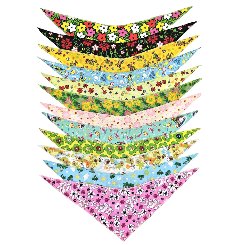 12 Assorted one size Spring / Summer Tie on Dog Bandanas, Groomer's Variety Pack SPKS10