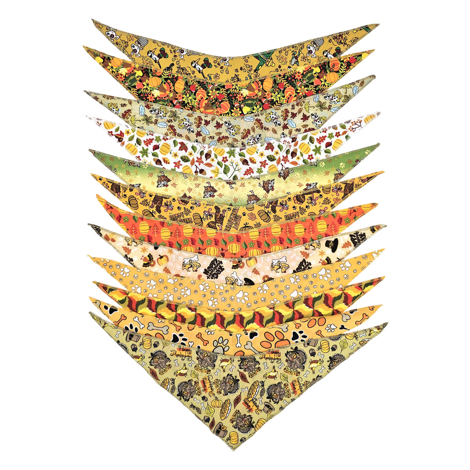 12 Assorted one size Fall / Thanksgiving Tie on Dog Bandanas, Groomer's Variety Pack SPKS11