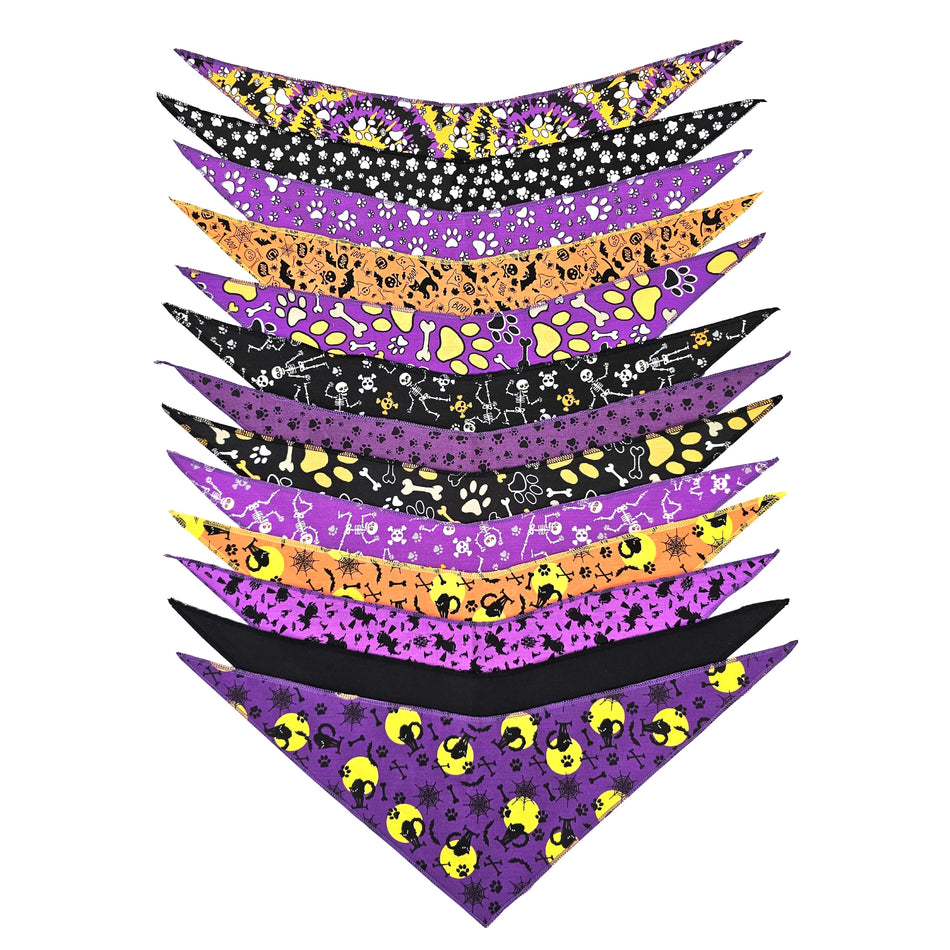 12 Assorted one size Halloween Tie on Dog Bandanas, Groomer's Variety Pack SPKS12