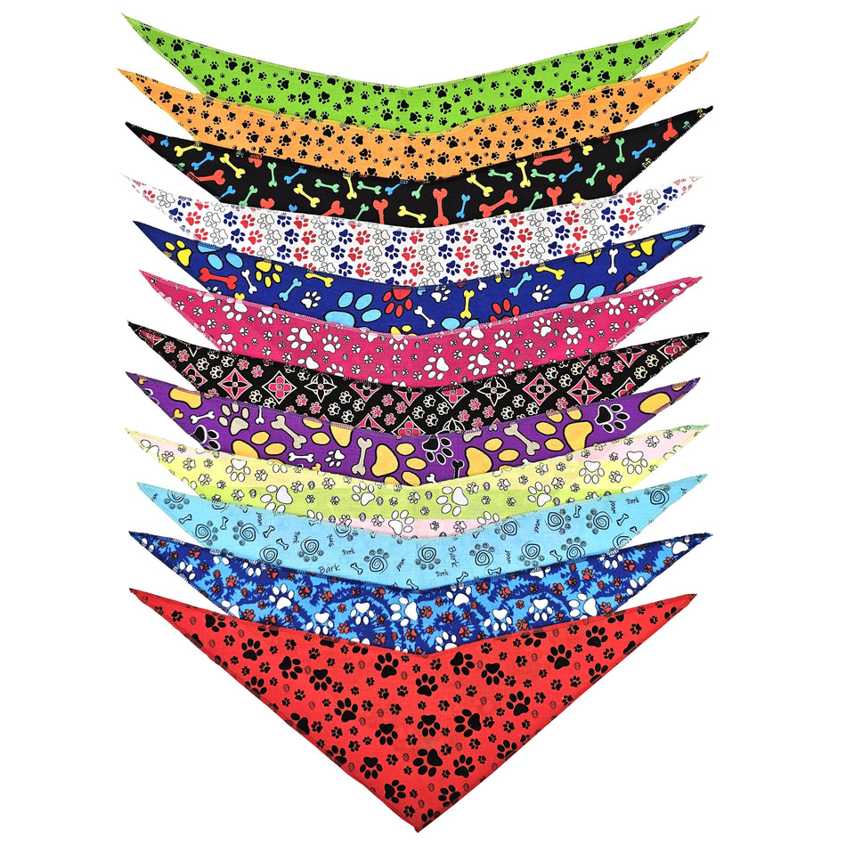 12 Assorted one size Paws & Bones Tie on Dog Bandanas, Groomer's Variety Pack SPKS1