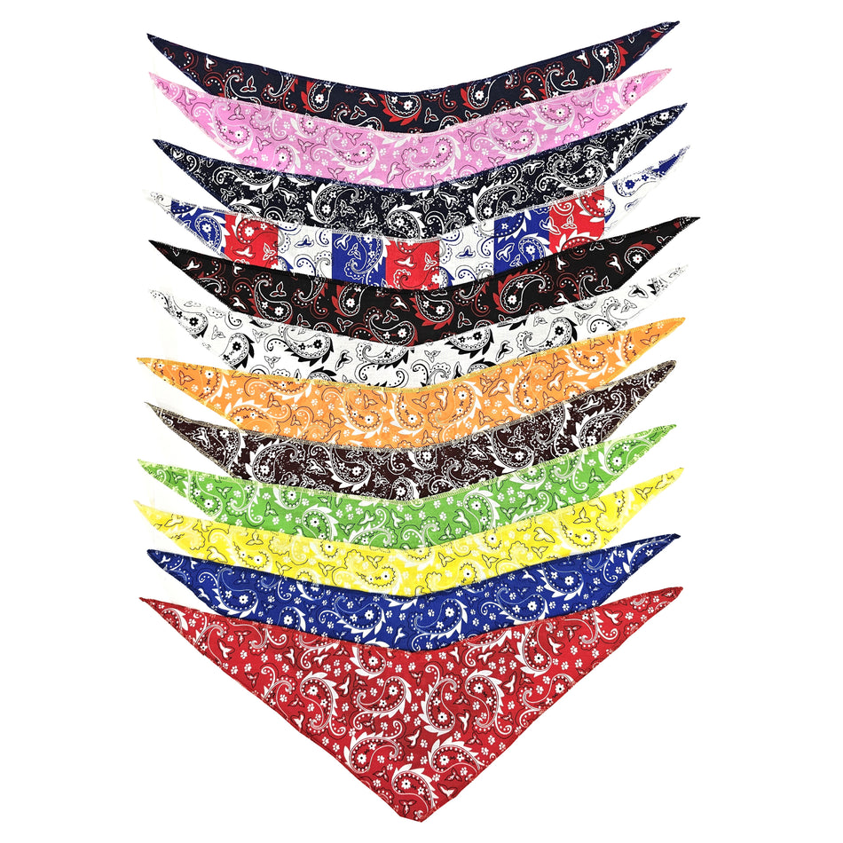 12 Assorted one size Paisley Tie on Dog Bandanas, Groomer's Variety Pack SPKS2