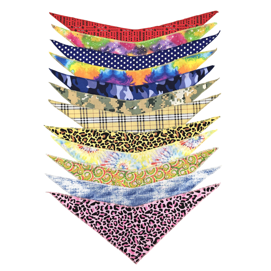 12 Assorted one size Casual Tie on Dog Bandanas, Groomer's Variety Pack SPKS3