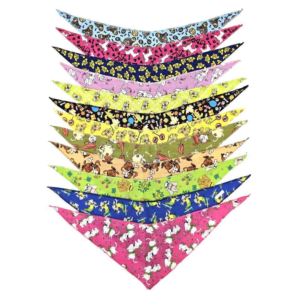 12 Assorted one size Doggie Tie on Dog Bandanas, Groomer's Variety Pack SPKS4