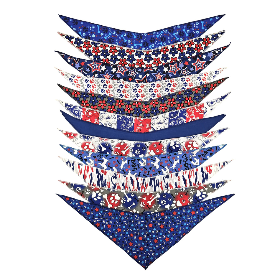 12 Assorted one size National Day / Patriotic Dog Bandanas, Groomer's Variety Pack SPKS5