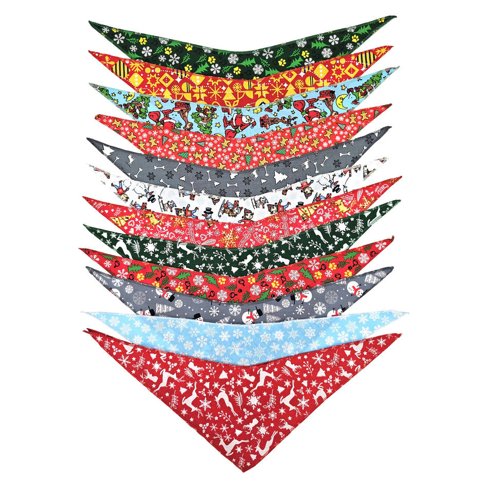 12 Assorted one size Christmas Tie on Dog Bandanas, Groomer's Variety Pack SPKS6