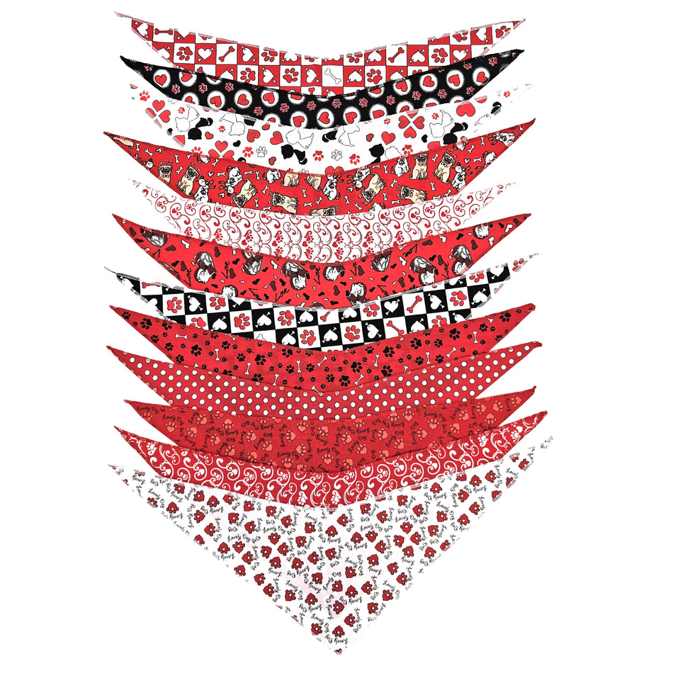 12 Assorted one size Valentine's Tie on  Dog Bandanas, Groomer's Variety Pack SPKS7