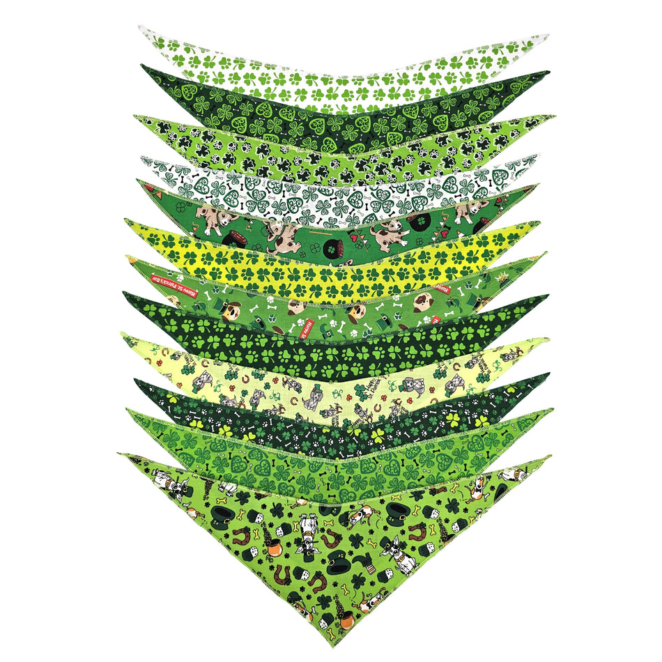 12 Assorted one size St. Patrick's Day Tie on Dog Bandanas, Groomer's Variety Pack SPKS8