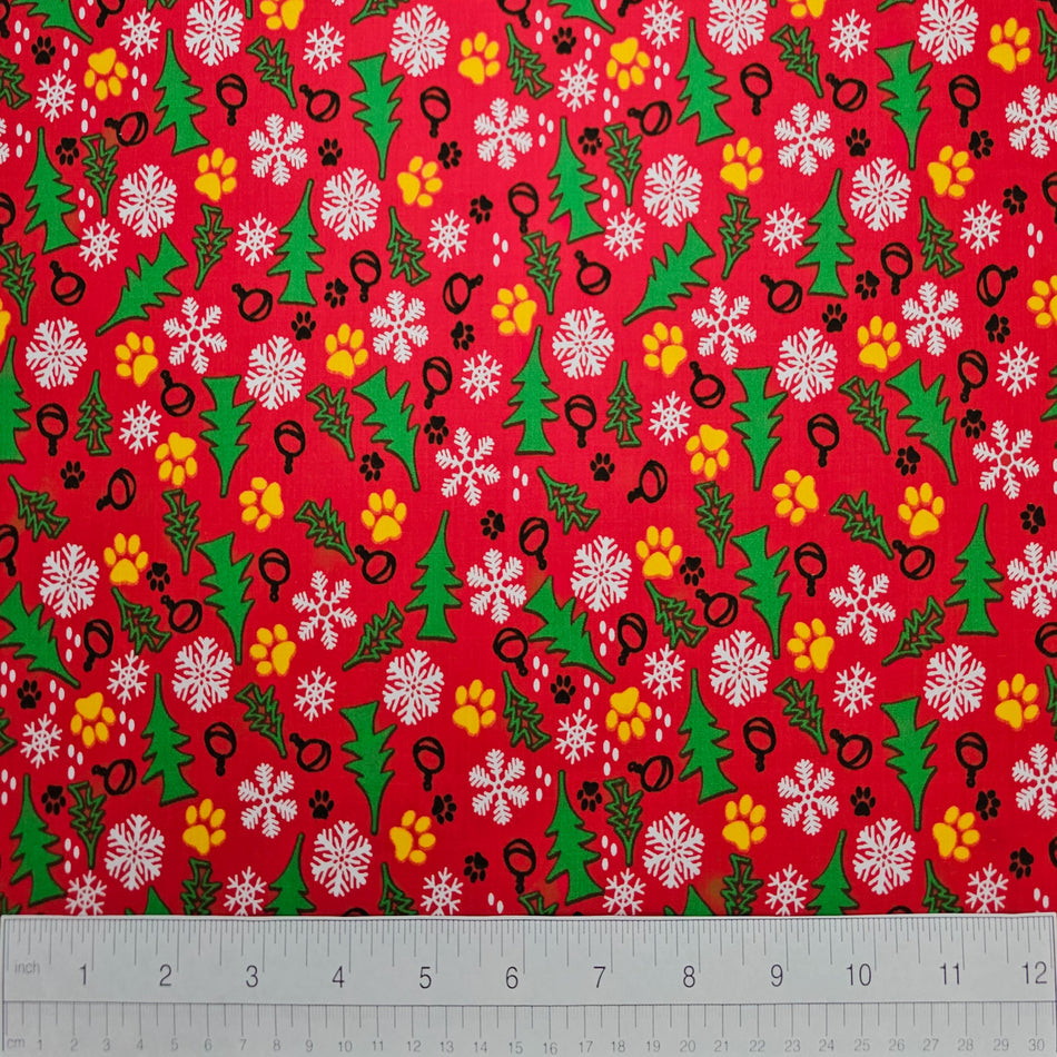 Christmas / Winter Dog Bandana Fabric by the Yard | Poly Cotton Blend Craft Fabric for Sewing, Quilting & Grooming Bandanas | Pre-Cut Available F7101