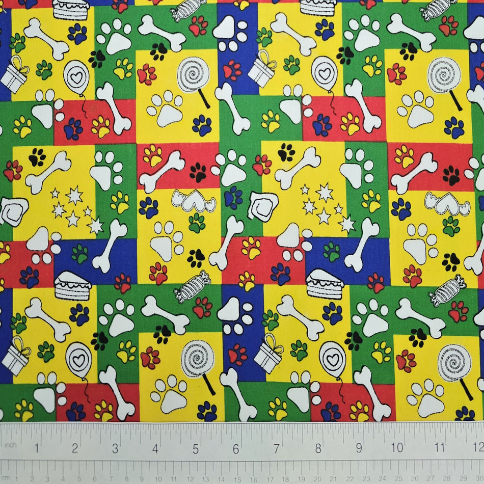 Paws N' Bones Dog Bandana Fabric by the Yard | Poly Cotton Blend Craft Fabric for Sewing, Quilting & Grooming Bandanas | Pre-Cut Available F7105
