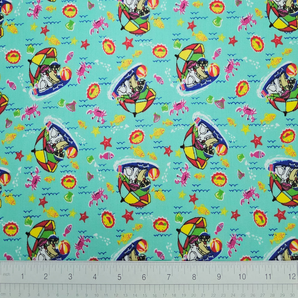 Doggie / Summer Dog Bandana Fabric by the Yard | Poly Cotton Blend Craft Fabric for Sewing, Quilting & Grooming Bandanas | Pre-Cut Available F7106