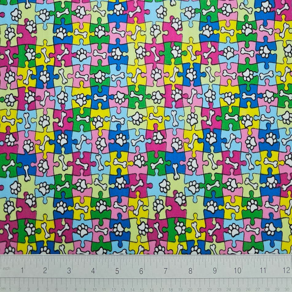 Paws N' Bones Dog Bandana Fabric by the Yard | Poly Cotton Blend Craft Fabric for Sewing, Quilting & Grooming Bandanas | Pre-Cut Available F7112