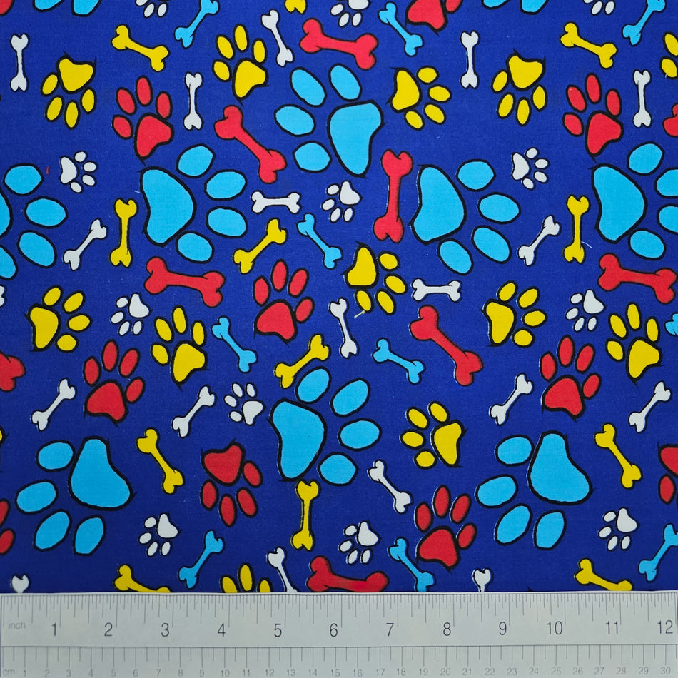 Paws N' Bones Dog Bandana Fabric by the Yard | Poly Cotton Blend Craft Fabric for Sewing, Quilting & Grooming Bandanas | Pre-Cut Available F7118
