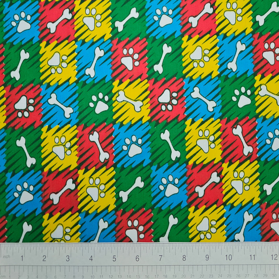 Paws N' Bones Dog Bandana Fabric by the Yard | Poly Cotton Blend Craft Fabric for Sewing, Quilting & Grooming Bandanas | Pre-Cut Available F7119