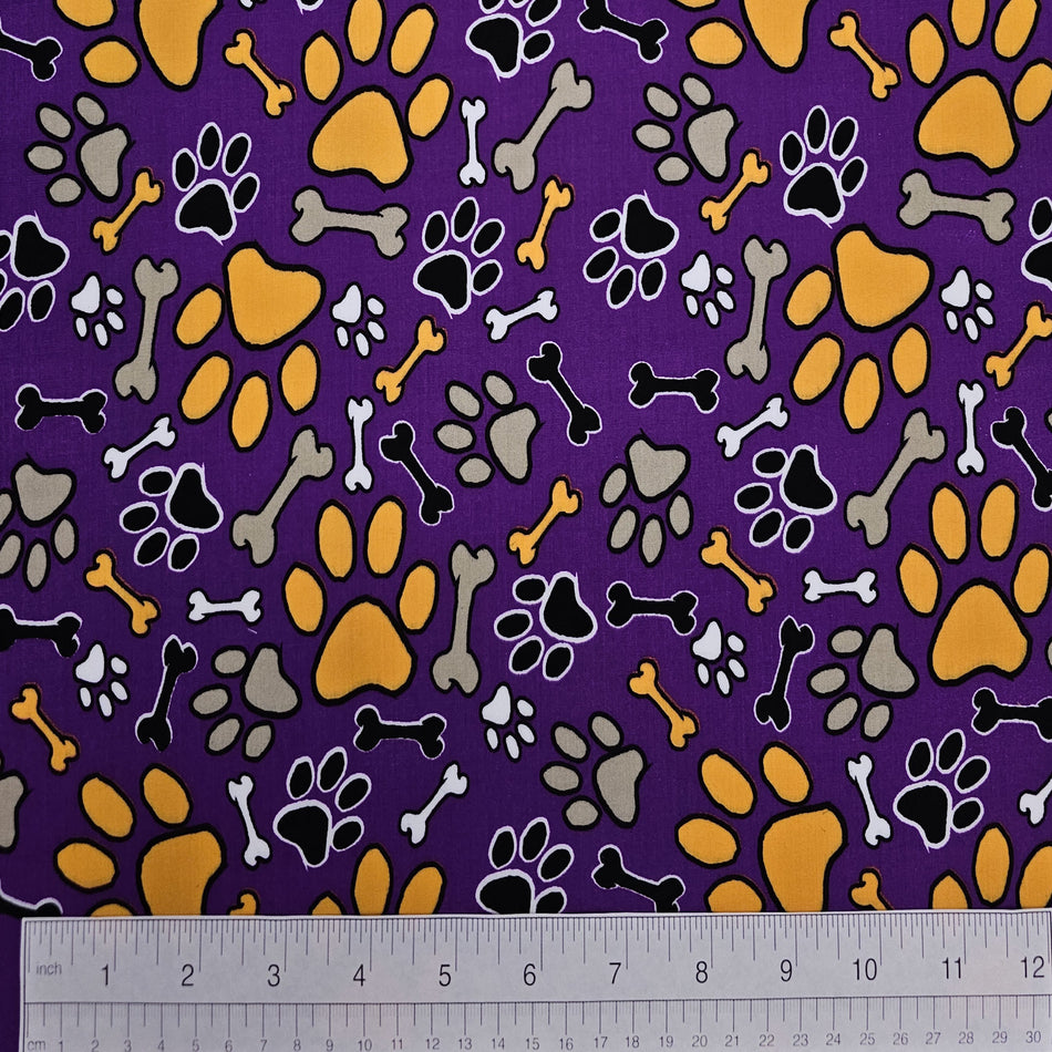 Paws N' Bones / Halloween Dog Bandana Fabric by the Yard | Poly Cotton Blend Craft Fabric for Sewing, Quilting & Grooming Bandanas | Pre-Cut Available F7130