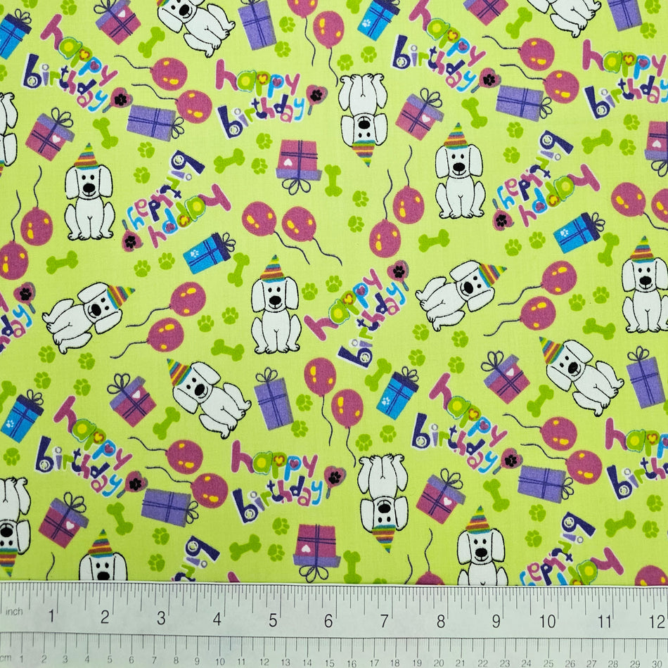 Birthday Dog Bandana Fabric by the Yard | Poly Cotton Blend Craft Fabric for Sewing, Quilting & Grooming Bandanas | Pre-Cut Available F7144