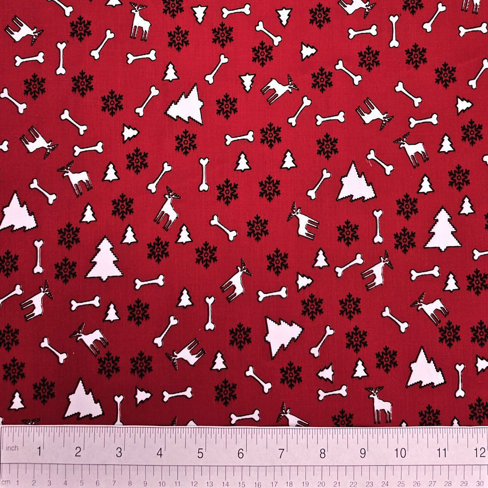 Christmas / Winter Dog Bandana Fabric by the Yard | Poly Cotton Blend Craft Fabric for Sewing, Quilting & Grooming Bandanas | Pre-Cut Available F7149