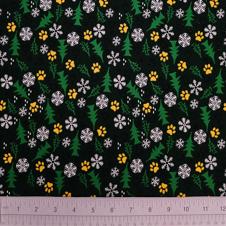 Christmas / Winter Dog Bandana Fabric by the Yard | Poly Cotton Blend Craft Fabric for Sewing, Quilting & Grooming Bandanas | Pre-Cut Available F7150