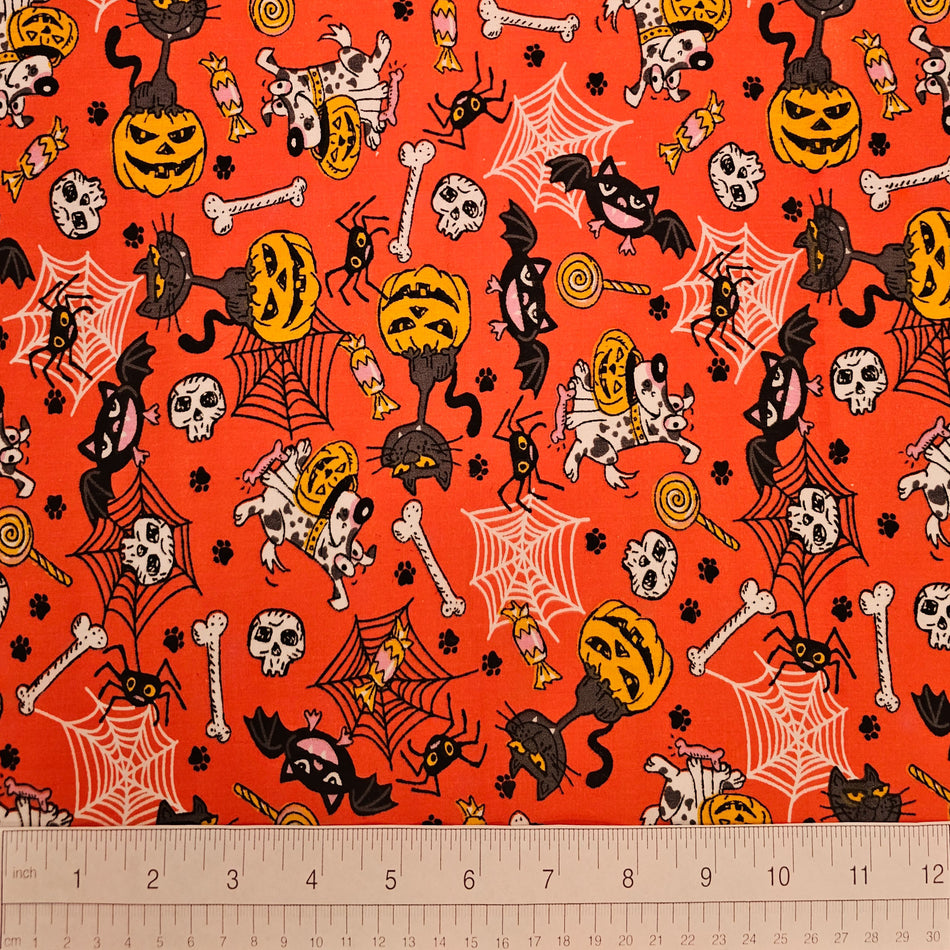Halloween Dog Bandana Fabric by the Yard | Poly Cotton Blend Craft Fabric for Sewing, Quilting & Grooming Bandanas | Pre-Cut Available F7169