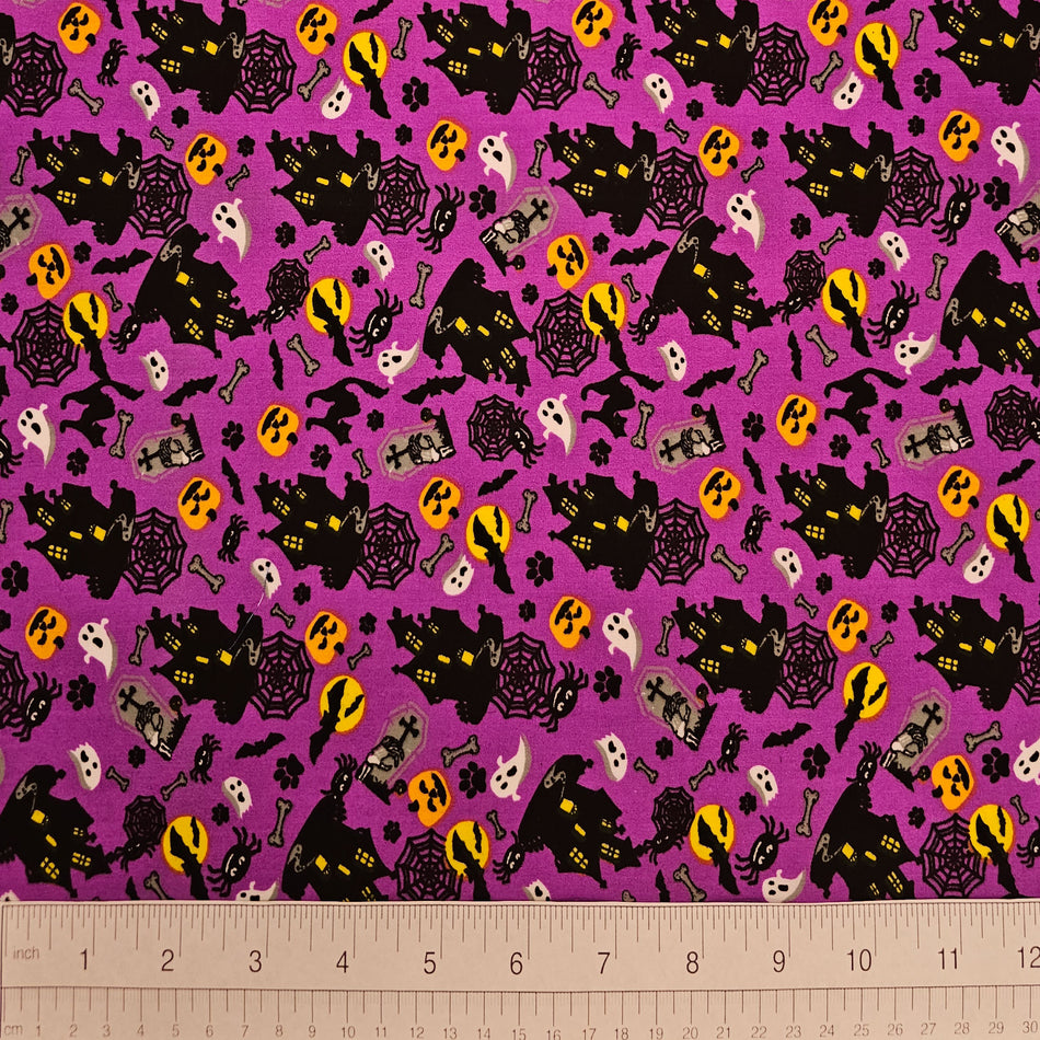 Halloween Dog Bandana Fabric by the Yard | Poly Cotton Blend Craft Fabric for Sewing, Quilting & Grooming Bandanas | Pre-Cut Available F7172