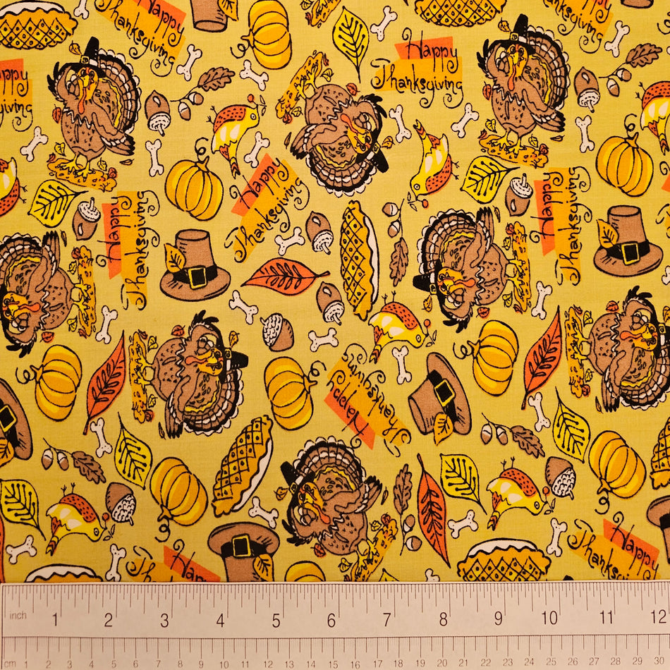 Fall / Thanksgiving Dog Bandana Fabric by the Yard | Poly Cotton Blend Craft Fabric for Sewing, Quilting & Grooming Bandanas | Pre-Cut Available F7182