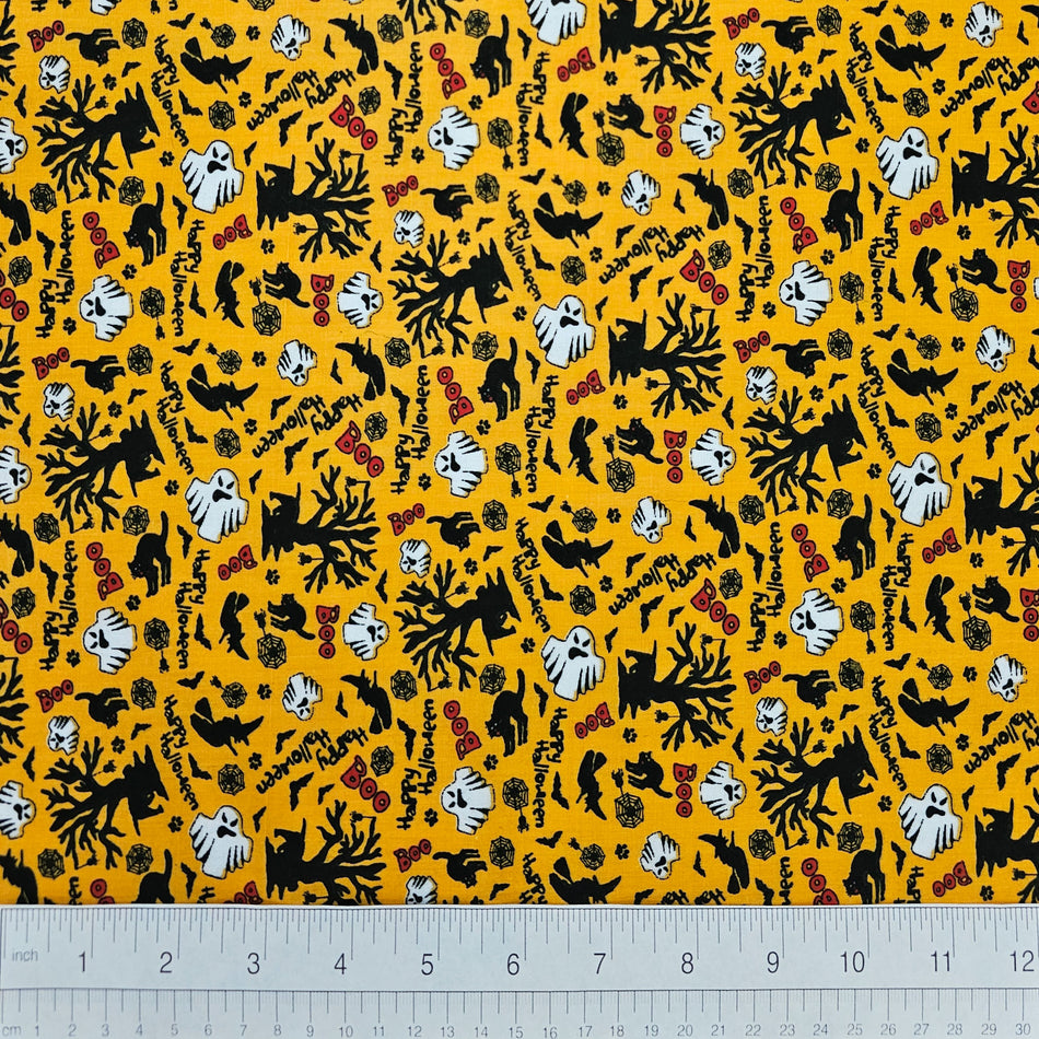 Halloween Dog Bandana Fabric by the Yard | Poly Cotton Blend Craft Fabric for Sewing, Quilting & Grooming Bandanas | Pre-Cut Available F7190