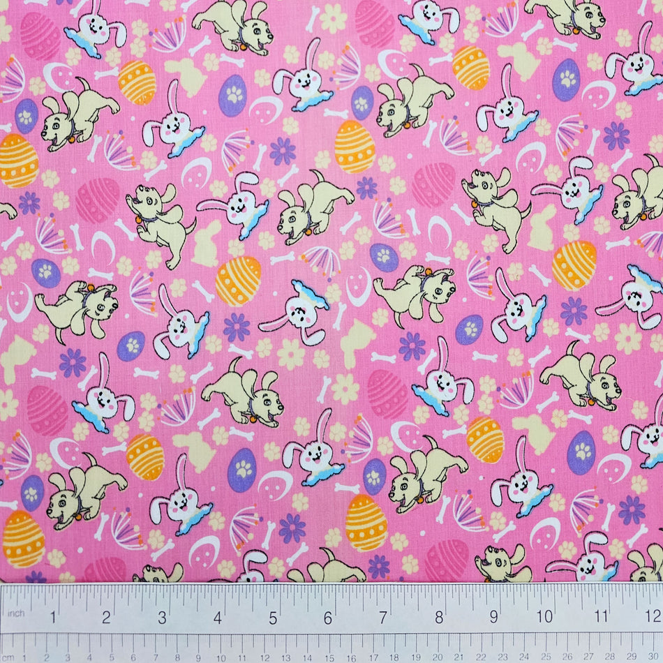 Easter Dog Bandana Fabric by the Yard | Poly Cotton Blend Craft Fabric for Sewing, Quilting & Grooming Bandanas | Pre-Cut Available F7191