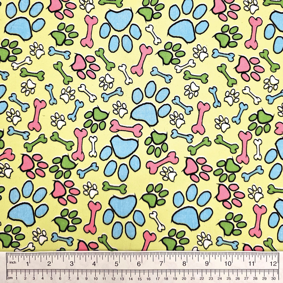 Paws N' Bones Dog Bandana Fabric by the Yard | Poly Cotton Blend Craft Fabric for Sewing, Quilting & Grooming Bandanas | Pre-Cut Available F7019