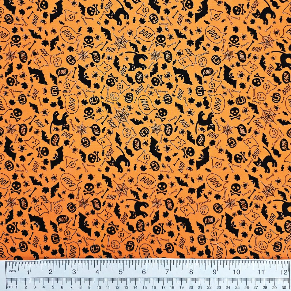 Halloween Dog Bandana Fabric by the Yard | Poly Cotton Blend Craft Fabric for Sewing, Quilting & Grooming Bandanas | Pre-Cut Available F7020