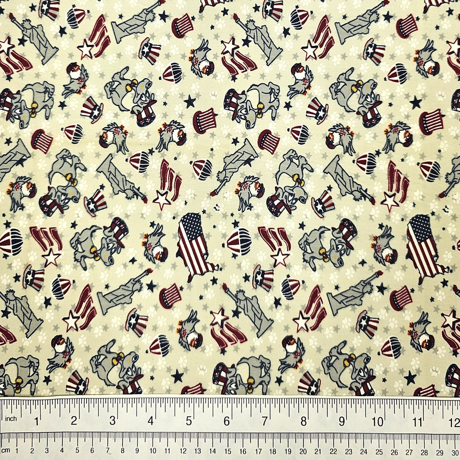 Patriotic Flag Dog Bandana Fabric by the Yard | Poly Cotton Blend Craft Fabric for Sewing, Quilting & Grooming Bandanas | Pre-Cut Available F7204