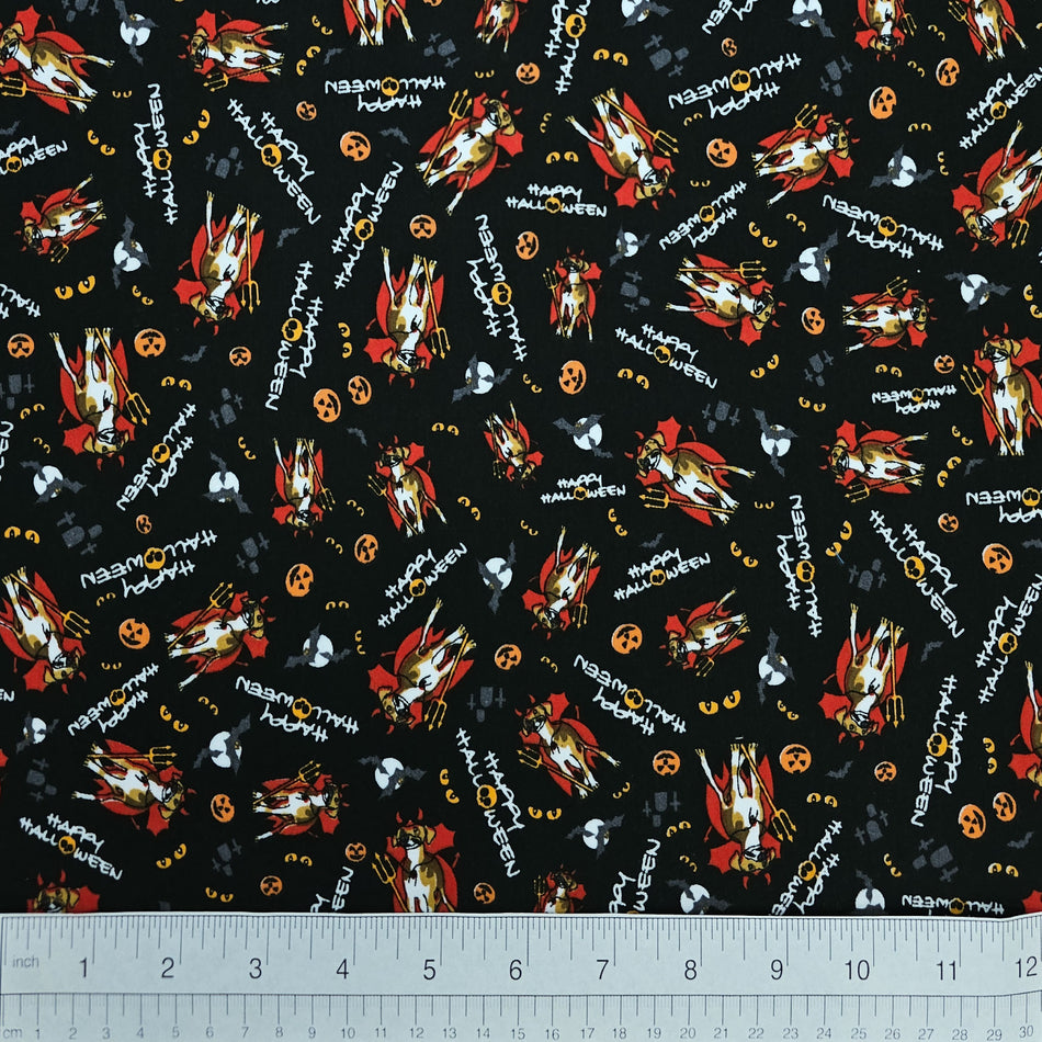 Halloween Dog Bandana Fabric by the Yard | Poly Cotton Blend Craft Fabric for Sewing, Quilting & Grooming Bandanas | Pre-Cut Available F7213