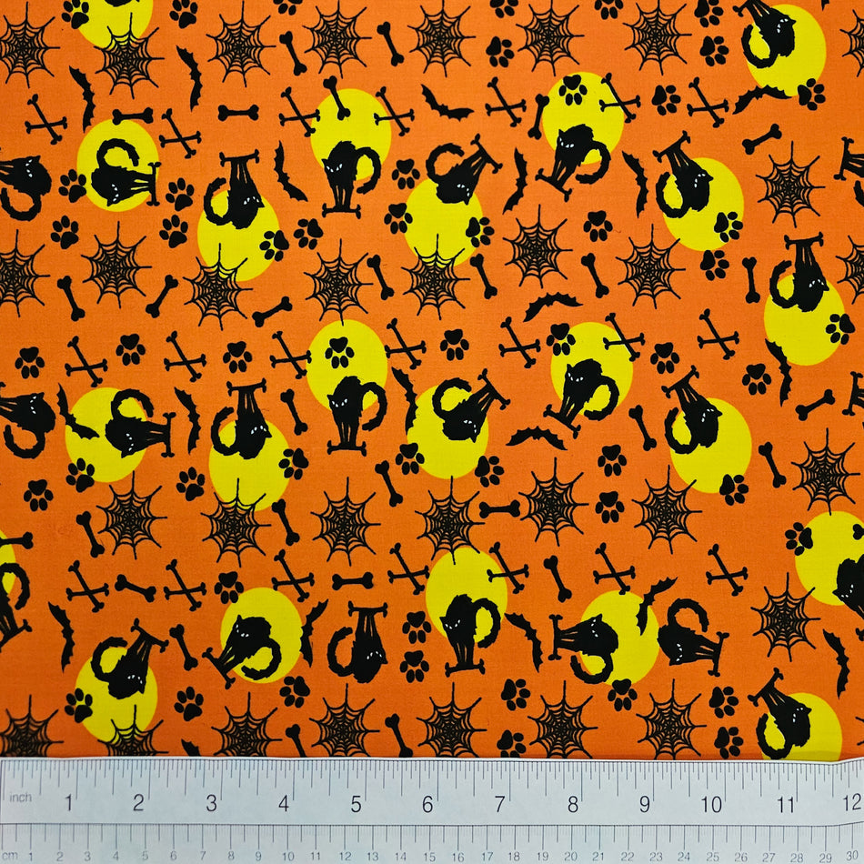 Halloween Dog Bandana Fabric by the Yard | Poly Cotton Blend Craft Fabric for Sewing, Quilting & Grooming Bandanas | Pre-Cut Available F7214