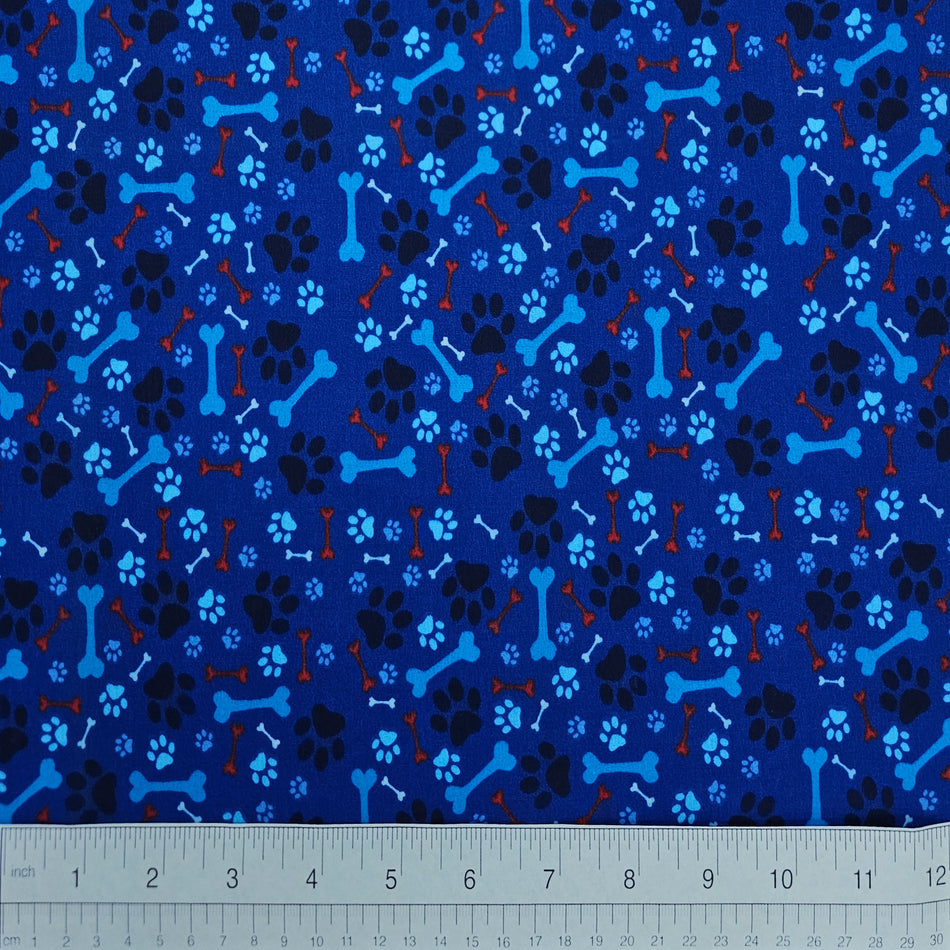 Paws N' Bones Dog Bandana Fabric by the Yard | Poly Cotton Blend Craft Fabric for Sewing, Quilting & Grooming Bandanas | Pre-Cut Available F7215