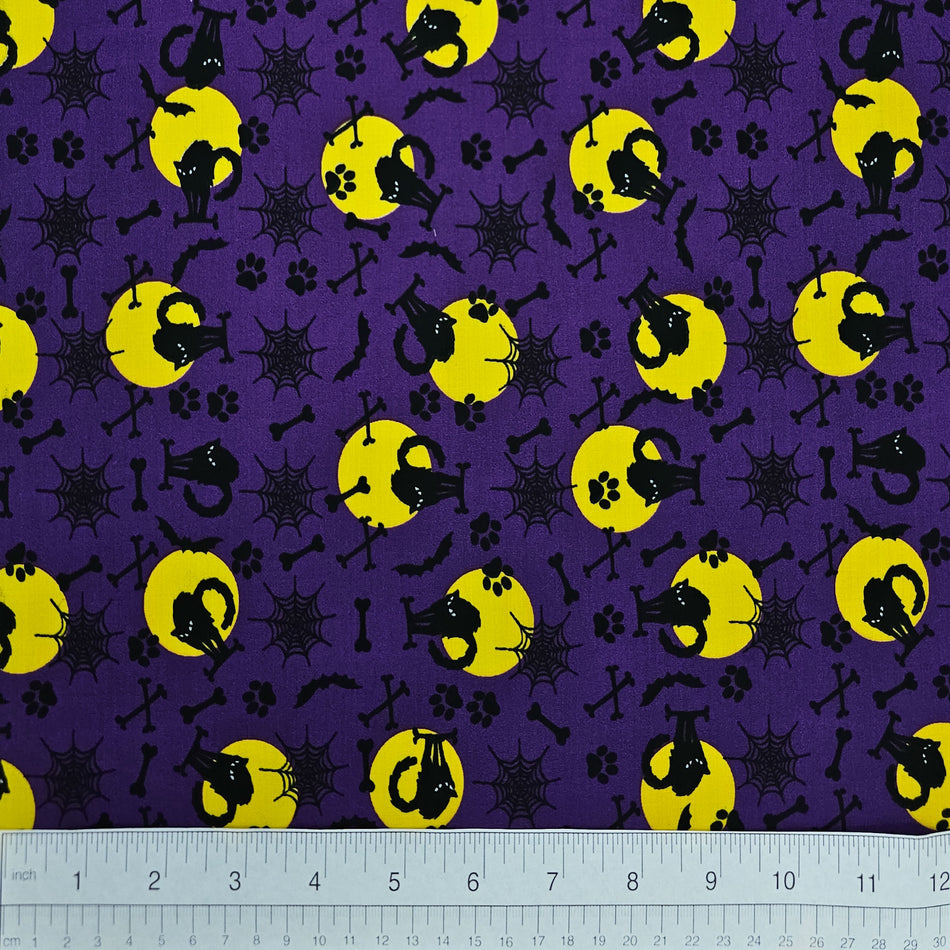 Halloween Dog Bandana Fabric by the Yard | Poly Cotton Blend Craft Fabric for Sewing, Quilting & Grooming Bandanas | Pre-Cut Available F7229