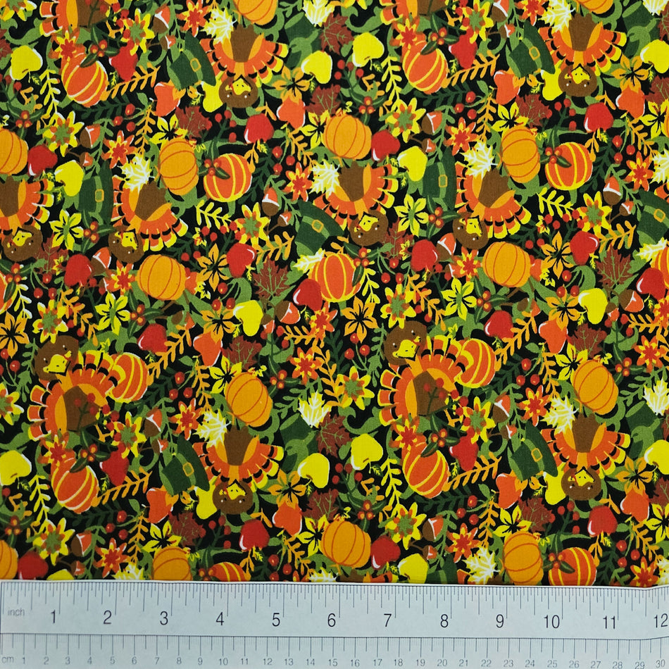 Fall / Thanksgiving Dog Bandana Fabric by the Yard | Poly Cotton Blend Craft Fabric for Sewing, Quilting & Grooming Bandanas | Pre-Cut Available F7232