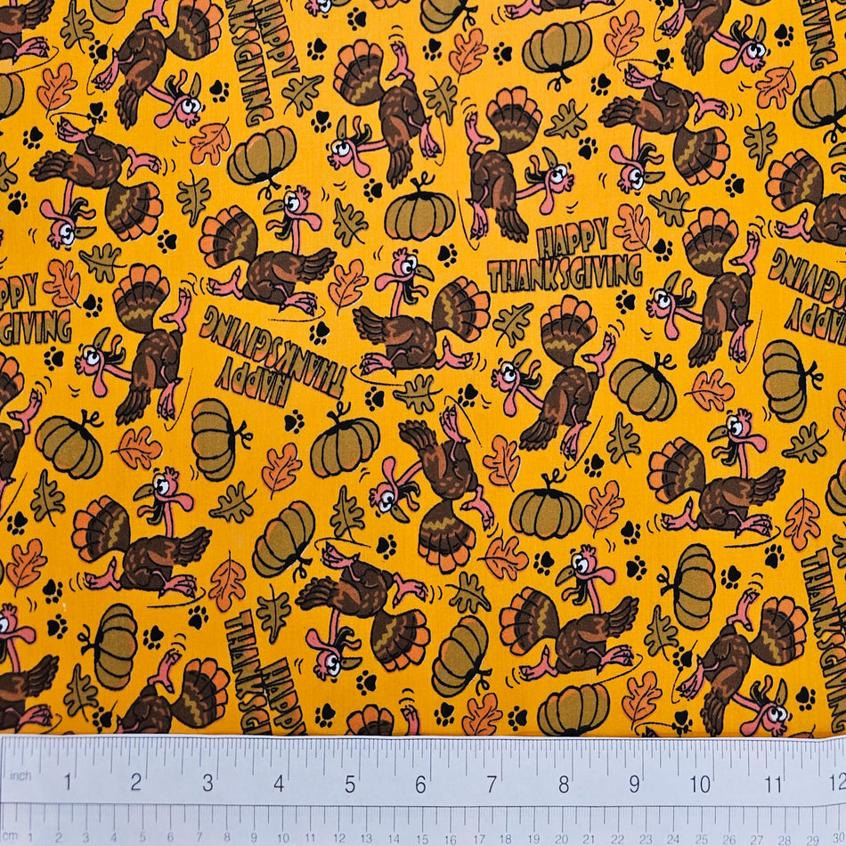 Fall / Thanksgiving Dog Bandana Fabric by the Yard | Poly Cotton Blend Craft Fabric for Sewing, Quilting & Grooming Bandanas | Pre-Cut Available F7249