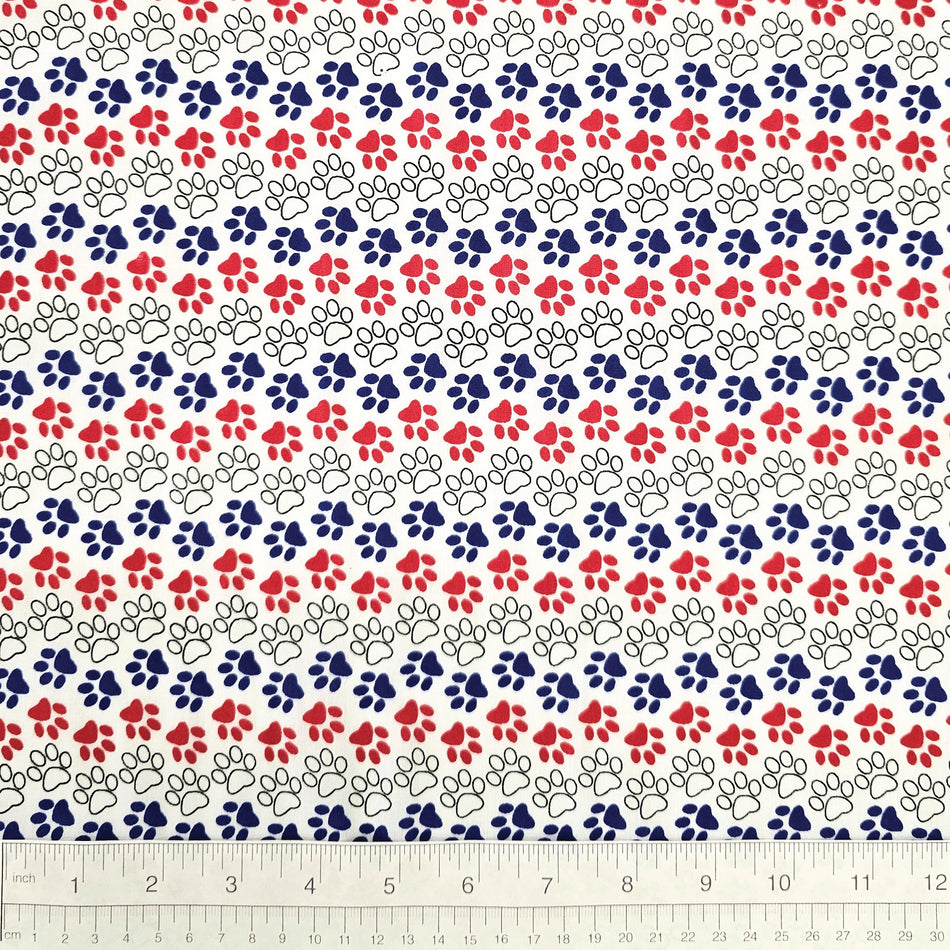 Paws N' Bones / Patriotic Flag Dog Bandana Fabric by the Yard | Poly Cotton Blend Craft Fabric for Sewing, Quilting & Grooming Bandanas | Pre-Cut Available F7027
