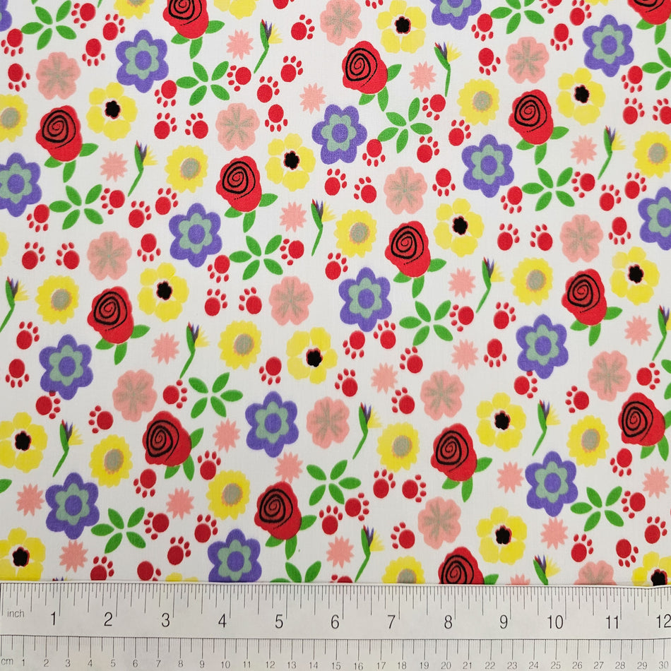 Spring / Summer Dog Bandana Fabric by the Yard | Poly Cotton Blend Craft Fabric for Sewing, Quilting & Grooming Bandanas | Pre-Cut Available F7274