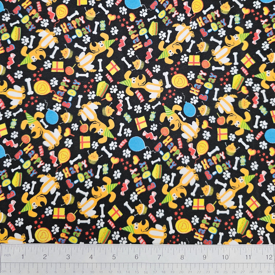 Birthday Dog Bandana Fabric by the Yard | Poly Cotton Blend Craft Fabric for Sewing, Quilting & Grooming Bandanas | Pre-Cut Available F7032