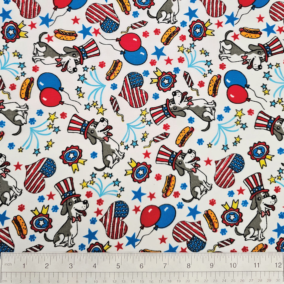 Patriotic Flag Dog Bandana Fabric by the Yard | Poly Cotton Blend Craft Fabric for Sewing, Quilting & Grooming Bandanas | Pre-Cut Available F7033