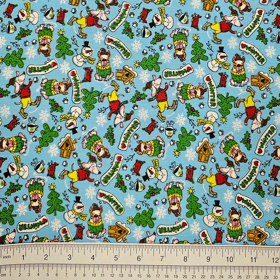 Winter Dog Bandana Fabric by the Yard | Poly Cotton Blend Craft Fabric for Sewing, Quilting & Grooming Bandanas | Pre-Cut Available F7058