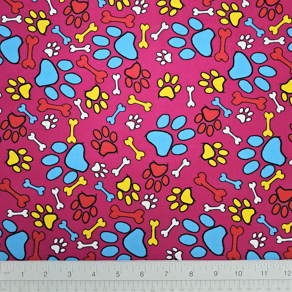 Paws N' Bones Dog Bandana Fabric by the Yard | Poly Cotton Blend Craft Fabric for Sewing, Quilting & Grooming Bandanas | Pre-Cut Available F7065