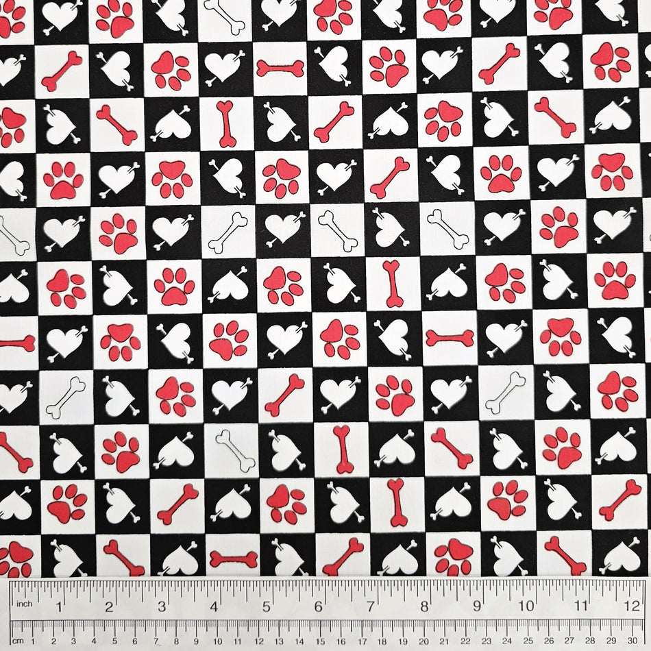 Paws N' Bones Dog Bandana Fabric by the Yard | Poly Cotton Blend Craft Fabric for Sewing, Quilting & Grooming Bandanas | Pre-Cut Available F7007