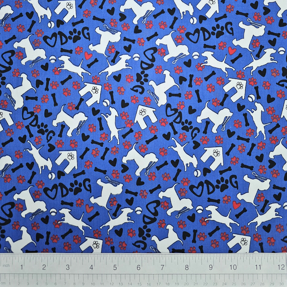 Doggie Dog Bandana Fabric by the Yard | Poly Cotton Blend Craft Fabric for Sewing, Quilting & Grooming Bandanas | Pre-Cut Available F7079