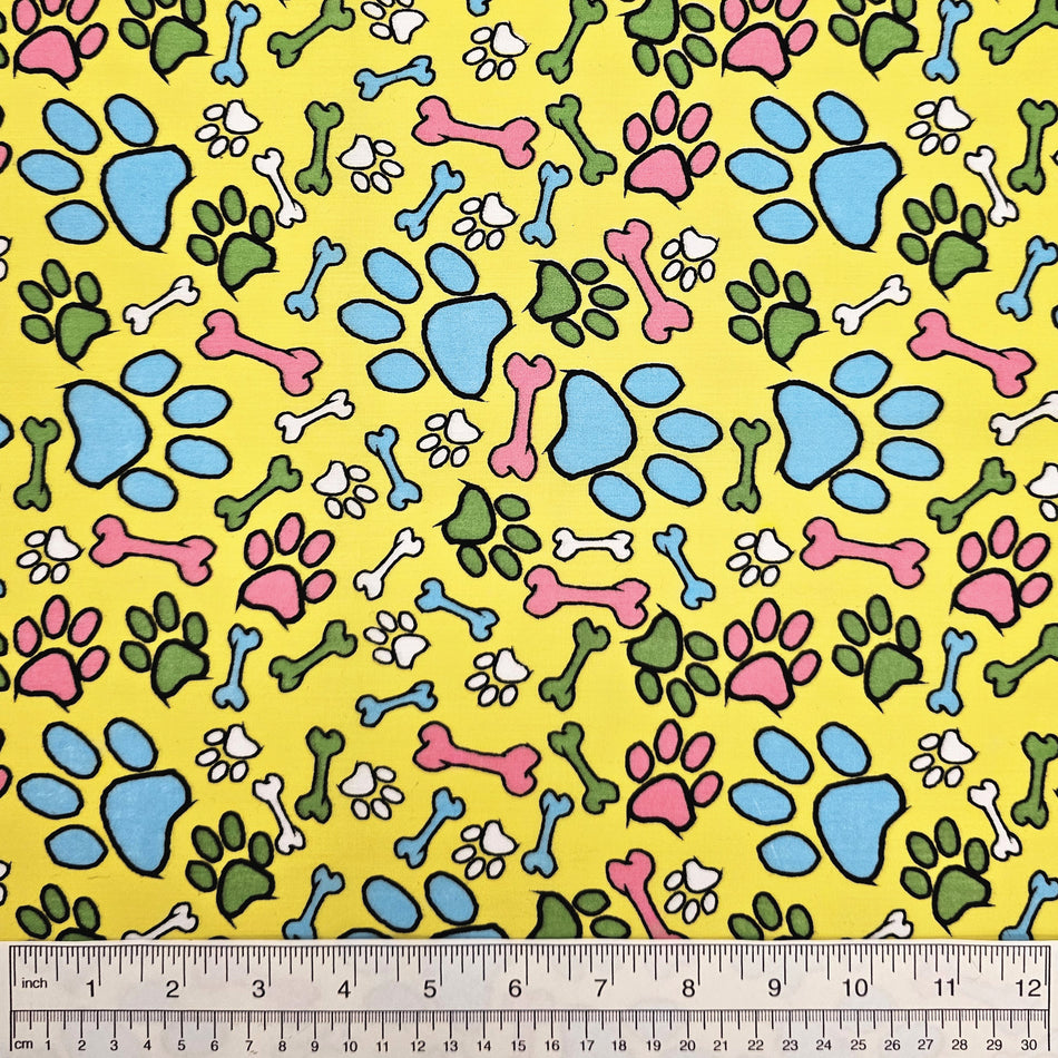 Paws N' Bones Dog Bandana Fabric by the Yard | Poly Cotton Blend Craft Fabric for Sewing, Quilting & Grooming Bandanas | Pre-Cut Available F7008