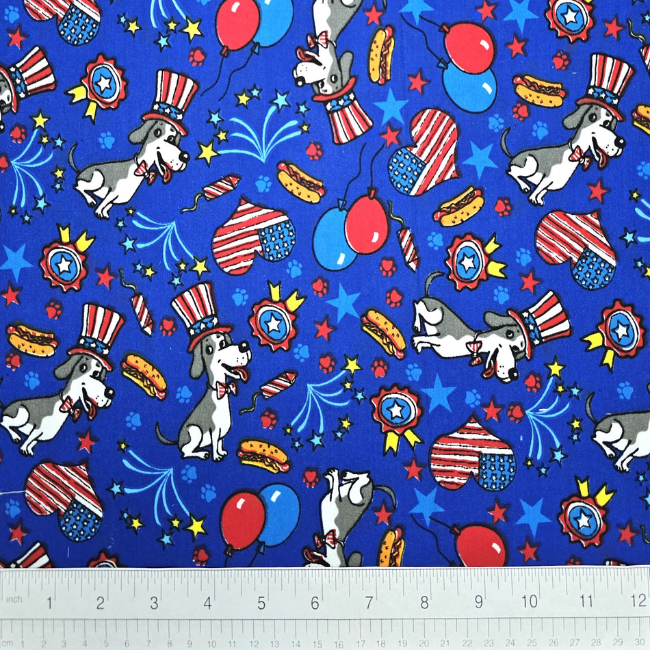 Patriotic Flag Dog Bandana Fabric by the Yard | Poly Cotton Blend Craft Fabric for Sewing, Quilting & Grooming Bandanas | Pre-Cut Available F7095
