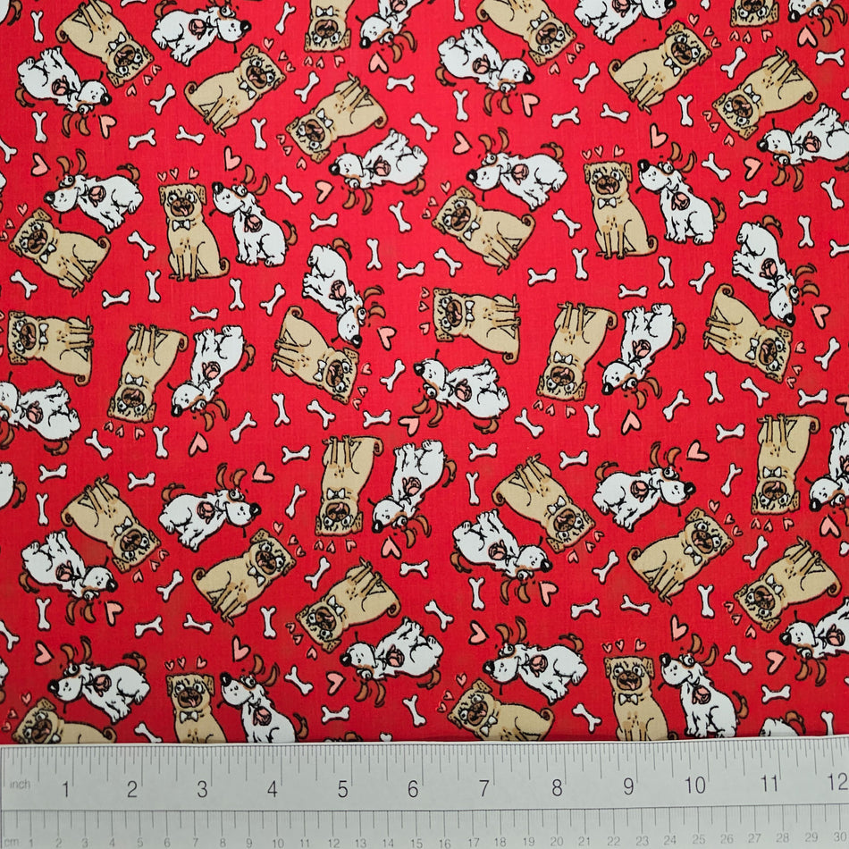 Valentine's Day Dog Bandana Fabric by the Yard | Poly Cotton Blend Craft Fabric for Sewing, Quilting & Grooming Bandanas | Pre-Cut Available FA7072