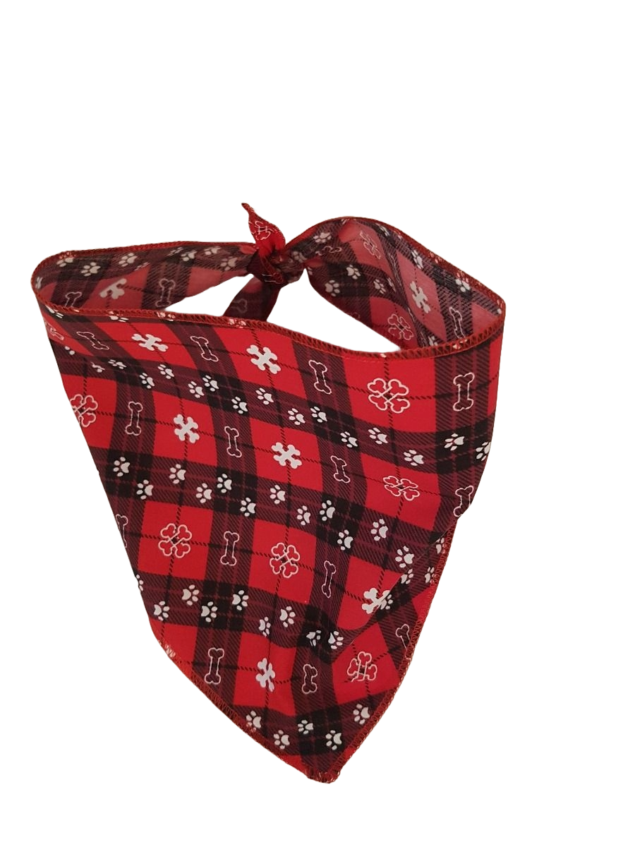 S3074 Christmas White Paws Bandana, Black & Red 